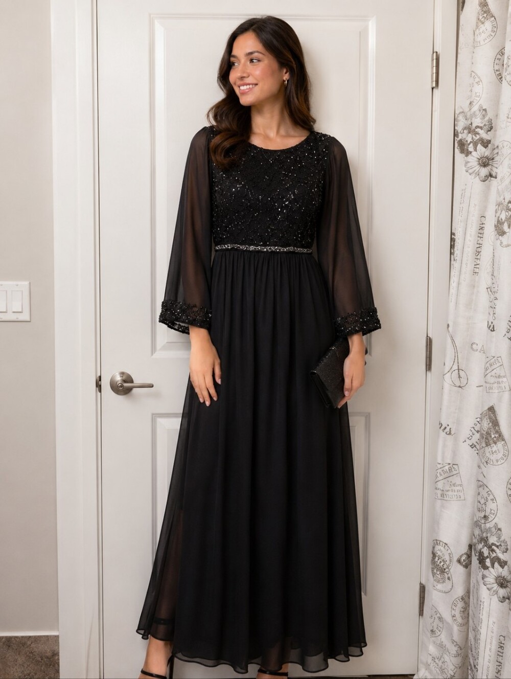 Navy Blue Formal Beaded Sleeveless With Sheer Sleeve Covers Size 12